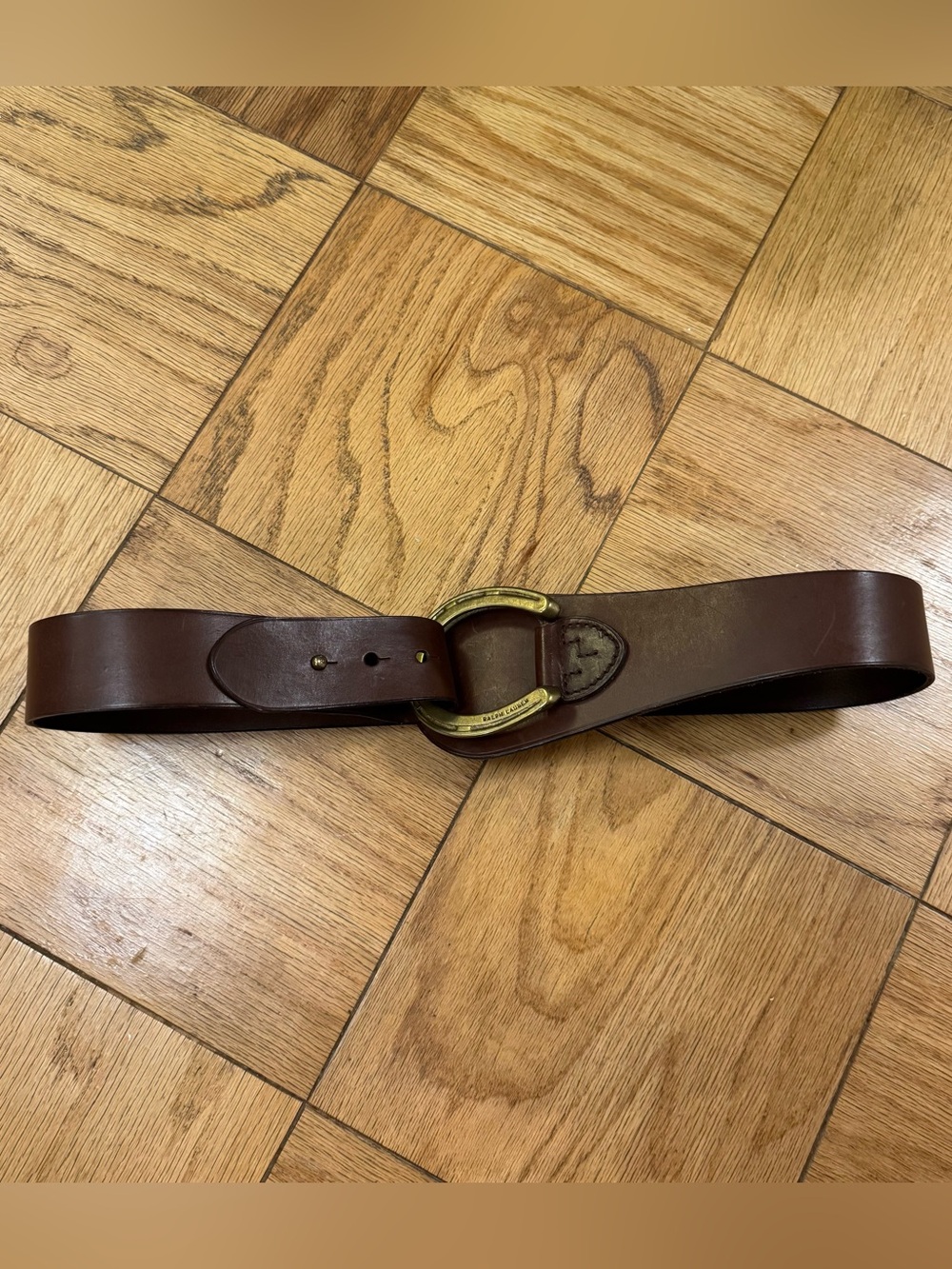 Ralph Lauren Leather Wide Embellished D-Ring Belt